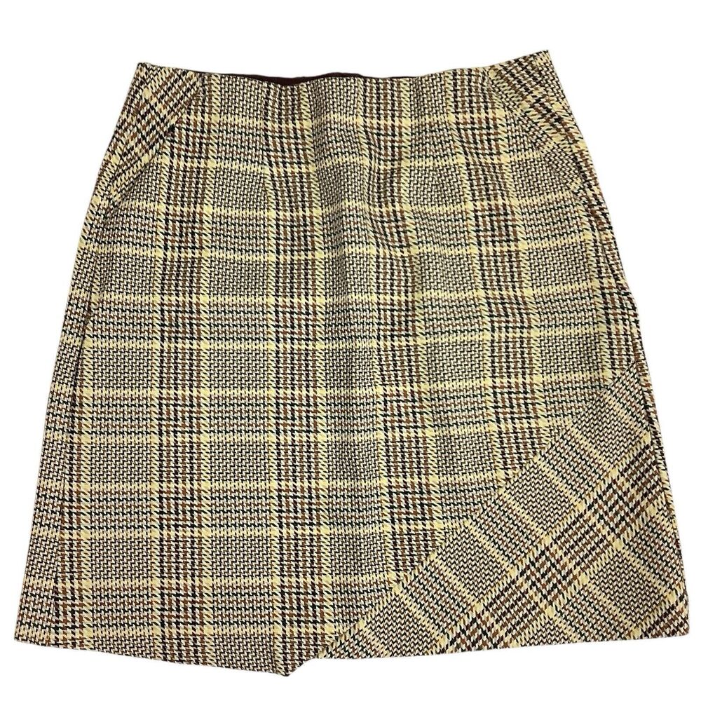 Cabi Pastime Plaid Houndstooth  Mini Skirt Women's S Yellow Brown Black Preppy